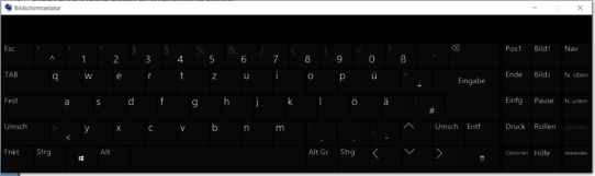 Das Bild zeigt das grafische Äquivalent einer Tastatur zur Bedienung über den Bildschirm. 
